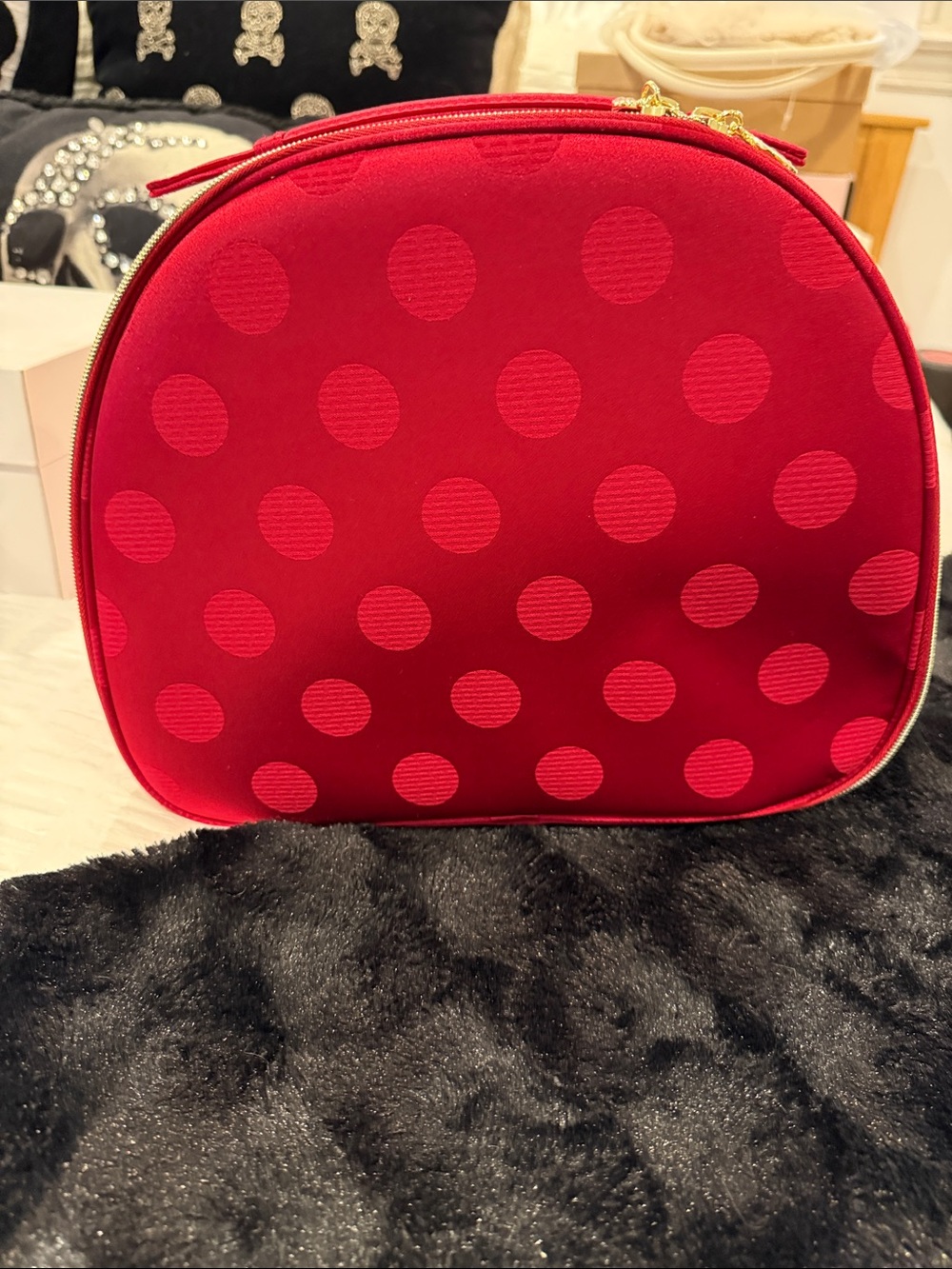 Red Polka Dot Women’s Cosmetic Bag -  Estee Lauder -2 openings